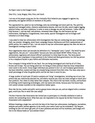 An-Open-Letter-to-the-Google-Cartel_-4-pdf
Keywords: Big tech mobsters,Dark money payola, Rare Earth Mines, New America Foundation Corruption, Obama, Obama Campaign Finance, Obama FEC violations, Palo Alto Mafia, Paypal Mafia, Pelosi Corruption, Political bribes, Political Insider,  Eric Schmidt Sex Penthou