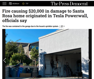 ANOTHER TESLA POWER WALL FIRE
Keywords: Big tech mobsters,Dark money payola, Rare Earth Mines, New America Foundation Corruption, Obama, Obama Campaign Finance, Obama FEC violations, Palo Alto Mafia, Paypal Mafia, Pelosi Corruption, Political bribes, Political Insider,  Eric Schmidt Sex Penthou