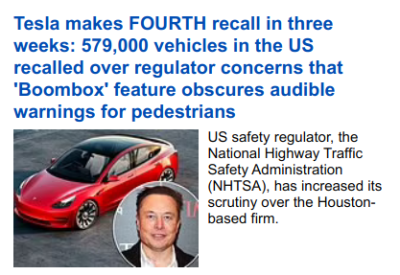 ANOTHER TESLA RECALL AGAIN
Keywords: Big tech mobsters,Dark money payola, Rare Earth Mines, New America Foundation Corruption, Obama, Obama Campaign Finance, Obama FEC violations, Palo Alto Mafia, Paypal Mafia, Pelosi Corruption, Political bribes, Political Insider,  Eric Schmidt Sex Penthou