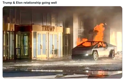 CYBERTRUCKS ALWAYS EXPLODE AS CRAP CARS
Keywords: Big tech mobsters,Dark money payola, Rare Earth Mines, New America Foundation Corruption, Obama, Obama Campaign Finance, Obama FEC violations, Palo Alto Mafia, Paypal Mafia, Pelosi Corruption, Political bribes, Political Insider,  Eric Schmidt Sex Penthou