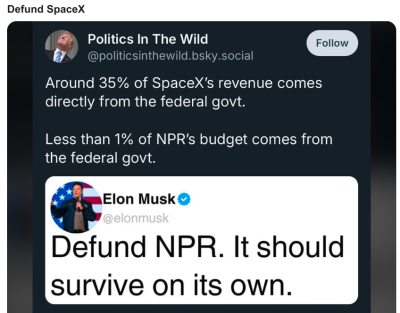 DEFUND SPACEX *8543
Keywords: Big tech mobsters,Dark money payola, Rare Earth Mines, New America Foundation Corruption, Obama, Obama Campaign Finance, Obama FEC violations, Palo Alto Mafia, Paypal Mafia, Pelosi Corruption, Political bribes, Political Insider,  Eric Schmidt Sex Penthou