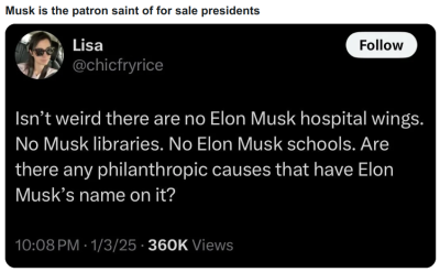 ELON IS  GREEDY BITCH
Keywords: Big tech mobsters,Dark money payola, Rare Earth Mines, New America Foundation Corruption, Obama, Obama Campaign Finance, Obama FEC violations, Palo Alto Mafia, Paypal Mafia, Pelosi Corruption, Political bribes, Political Insider,  Eric Schmidt Sex Penthou