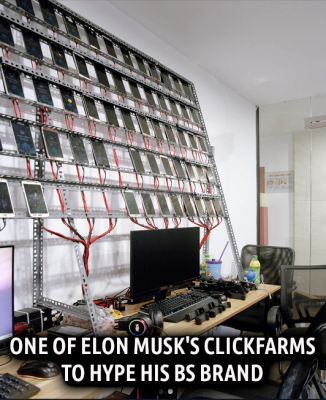 ELON MUSKS FAKE HYPE CLICK FARM
Keywords: Big tech mobsters,Dark money payola, Rare Earth Mines, New America Foundation Corruption, Obama, Obama Campaign Finance, Obama FEC violations, Palo Alto Mafia, Paypal Mafia, Pelosi Corruption, Political bribes, Political Insider,  Eric Schmidt Sex Penthou
