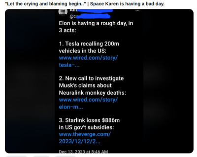 ELON MUSK IS AN ASSHOLE 4578
Keywords: Big tech mobsters,Dark money payola, Rare Earth Mines, New America Foundation Corruption, Obama, Obama Campaign Finance, Obama FEC violations, Palo Alto Mafia, Paypal Mafia, Pelosi Corruption, Political bribes, Political Insider,  Eric Schmidt Sex Penthou