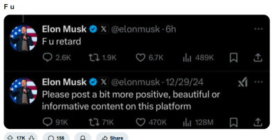 ELON MUSK IS MENTALLY ILL ALL DAY
Keywords: Big tech mobsters,Dark money payola, Rare Earth Mines, New America Foundation Corruption, Obama, Obama Campaign Finance, Obama FEC violations, Palo Alto Mafia, Paypal Mafia, Pelosi Corruption, Political bribes, Political Insider,  Eric Schmidt Sex Penthou
