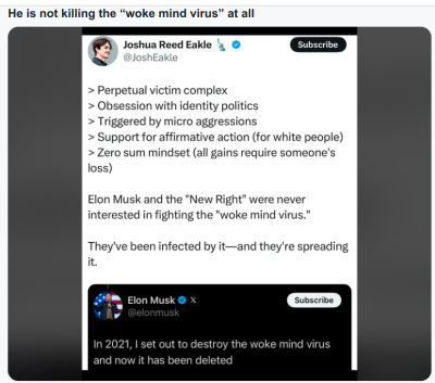 ELON MUSK IS THE WOKE MIND VIRUS
Keywords: Big tech mobsters,Dark money payola, Rare Earth Mines, New America Foundation Corruption, Obama, Obama Campaign Finance, Obama FEC violations, Palo Alto Mafia, Paypal Mafia, Pelosi Corruption, Political bribes, Political Insider,  Eric Schmidt Sex Penthou