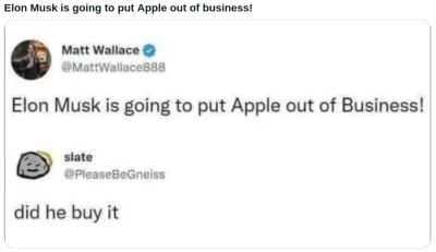ELON MUSK PUT APPLE OUT OF BUSINESS
Keywords: Big tech mobsters,Dark money payola, Rare Earth Mines, New America Foundation Corruption, Obama, Obama Campaign Finance, Obama FEC violations, Palo Alto Mafia, Paypal Mafia, Pelosi Corruption, Political bribes, Political Insider,  Eric Schmidt Sex Penthou