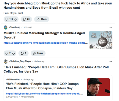 ELON MUSK is so over
Keywords: Big tech mobsters,Dark money payola, Rare Earth Mines, New America Foundation Corruption, Obama, Obama Campaign Finance, Obama FEC violations, Palo Alto Mafia, Paypal Mafia, Pelosi Corruption, Political bribes, Political Insider,  Eric Schmidt Sex Penthou