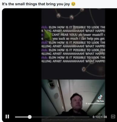 Elon Musk Gets Trolled 97tgh
Keywords: Big tech mobsters,Dark money payola, Rare Earth Mines, New America Foundation Corruption, Obama, Obama Campaign Finance, Obama FEC violations, Palo Alto Mafia, Paypal Mafia, Pelosi Corruption, Political bribes, Political Insider,  Eric Schmidt Sex Penthou