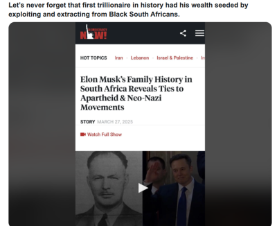 Elon Musk The Racist Nazi 1
Keywords: Big tech mobsters,Dark money payola, Rare Earth Mines, New America Foundation Corruption, Obama, Obama Campaign Finance, Obama FEC violations, Palo Alto Mafia, Paypal Mafia, Pelosi Corruption, Political bribes, Political Insider,  Eric Schmidt Sex Penthou
