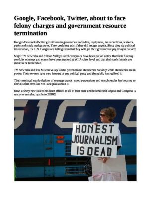 Google-Facebook-Twitter-can-face-felony-charges-and-government-resource-termination-pdf
Keywords: Big tech mobsters,Dark money payola, Rare Earth Mines, New America Foundation Corruption, Obama, Obama Campaign Finance, Obama FEC violations, Palo Alto Mafia, Paypal Mafia, Pelosi Corruption, Political bribes, Political Insider,  Eric Schmidt Sex Penthou