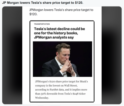 JP MORGAN SAYS TESLA SUCKS BALLS 8768
Keywords: Big tech mobsters,Dark money payola, Rare Earth Mines, New America Foundation Corruption, Obama, Obama Campaign Finance, Obama FEC violations, Palo Alto Mafia, Paypal Mafia, Pelosi Corruption, Political bribes, Political Insider,  Eric Schmidt Sex Penthou