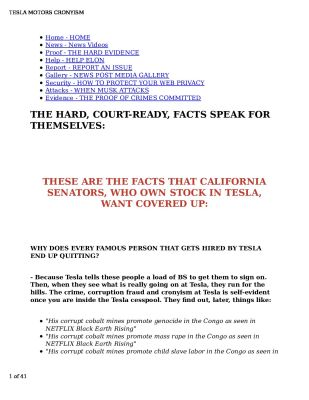 TESLA-MOTORS-CRONYISM-pdf
Keywords: Big tech mobsters,Dark money payola, Rare Earth Mines, New America Foundation Corruption, Obama, Obama Campaign Finance, Obama FEC violations, Palo Alto Mafia, Paypal Mafia, Pelosi Corruption, Political bribes, Political Insider,  Eric Schmidt Sex Penthou