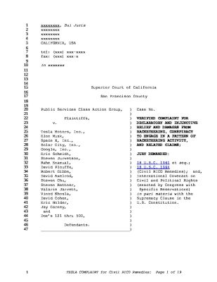 TESLA-RICO-2.3-Draft-pdf
Keywords: Big tech mobsters,Dark money payola, Rare Earth Mines, New America Foundation Corruption, Obama, Obama Campaign Finance, Obama FEC violations, Palo Alto Mafia, Paypal Mafia, Pelosi Corruption, Political bribes, Political Insider,  Eric Schmidt Sex Penthou