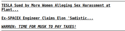 TESLA IS SCREWED 7777 - MUSK
Keywords: Big tech mobsters,Dark money payola, Rare Earth Mines, New America Foundation Corruption, Obama, Obama Campaign Finance, Obama FEC violations, Palo Alto Mafia, Paypal Mafia, Pelosi Corruption, Political bribes, Political Insider,  Eric Schmidt Sex Penthou