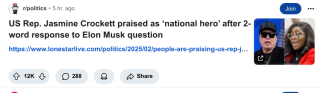 Filename=Jasmine_crocket_vs_elon_musk.png
Filesize=87KiB
Dimensions=843x247
Date added=Sep 23, 2026 Jasmine_crocket_vs_elon_musk.png