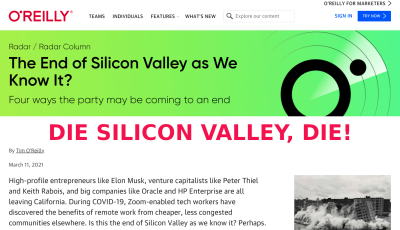 DIE SILICON VALLEY DIE
Keywords: Big tech mobsters,Dark money payola, Rare Earth Mines, New America Foundation Corruption, Obama, Obama Campaign Finance, Obama FEC violations, Palo Alto Mafia, Paypal Mafia, Pelosi Corruption, Political bribes, Political Insider,  Eric Schmidt Sex Penthou