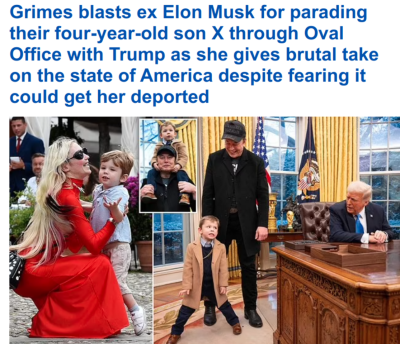 GRIMES WANTS ELON MUSK SHOT
Keywords: UraniumOne, Venture Capital Collusion, Vinod Khosla, Goldman Sachs Stock Market Rigging, Gay Silicon Valley, Google bribes regulators, Silicon Valley No Poaching Lawsuit, The AngelGate Scandal, stock market rigging, google election rigging, frank guistra,