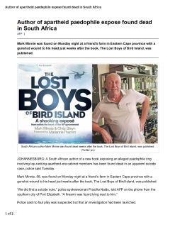 Filename=Author-of-apartheid-paedophile-expose-found-dead-in-South-Africa-pdf.jpg
Filesize=210KiB
Dimensions=1088x1408
Date added=Sep 23, 2026 Author-of-apartheid-paedophile-expose-found-dead-in-South-Africa-pdf.jpg