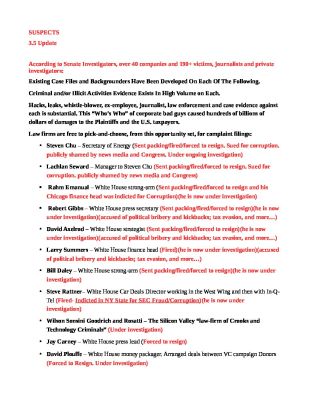 KNOWN-SUSPECTS-pdf
Keywords: Big tech mobsters,Dark money payola, Rare Earth Mines, New America Foundation Corruption, Obama, Obama Campaign Finance, Obama FEC violations, Palo Alto Mafia, Paypal Mafia, Pelosi Corruption, Political bribes, Political Insider,  Eric Schmidt Sex Penthou