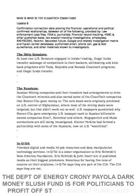 WHO-IS-WHO-IN-THE-CLEANTECH-CRASH-CASE-pdf-724x1024
Keywords: Big tech mobsters,Dark money payola, Rare Earth Mines, New America Foundation Corruption, Obama, Obama Campaign Finance, Obama FEC violations, Palo Alto Mafia, Paypal Mafia, Pelosi Corruption, Political bribes, Political Insider,  Eric Schmidt Sex Penthou